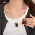 Brown Flocked Teddy Bear Red Heart Studs and Necklace view 3
