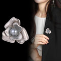 Silver Tone Camellia Pearl Look Metal Brooch Pin for Jackets and Lapels view 4