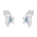 Silver Tone Pastel Blue Pink Butterfly Stud Earrings For Women view 5
