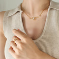 Gold Steel Root Branch Zircon Pendant Ball Chain Necklace view 6
