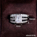 White Gold Emerald Cut Halo Three Piece Ring Set 6-10 view 5