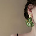 Translucent Flower Gold Square Statement Drop Earrings view 2