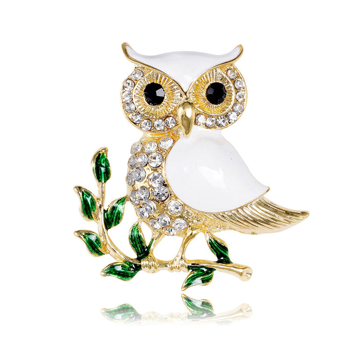 Green Gold Tone Owl Enamel Metal Brooch Pin for Jackets and Lapels