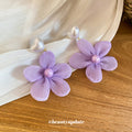 Purple Fabric Flower Drop Stud Earrings With Heart Tops view 4