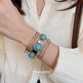 Turquoise Cabochon Multi Band Open Cuff Bracelet Set view 3