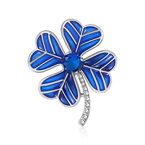 Front view of the striped enamel four leaf clover brooch in three colors brooch and its color options