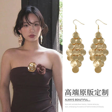 Gold Tone Layered Disc Cascade Hook Earrings Fashion Jewelry for Women