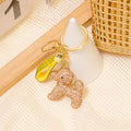 Rhinestone Poodle Dog Keychain Champagne Crystal Charm view 1
