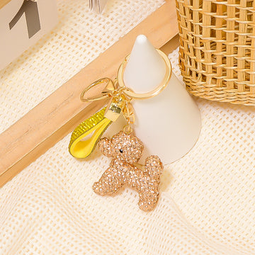 Rhinestone Poodle Dog Keychains with Rings in Twelve Styles