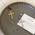Cross Pendant Necklace with Crystal Drops in Gold and Silver Tones view 4