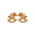 Gold Tone Rocking Horse Stud Earrings With Clear Crystals view 5