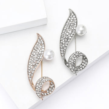 Crystal Musical Note Brooch Pearl Rose Gold or Silver
