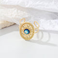 Gold Tone Openwork Blue Evil Eye Adjustable Cuff Rings view 6
