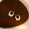 White Enamel Heart Floral Huggie Hoop Earrings Gold Tone view 2