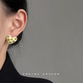 Cream Heart Stud Earrings Olive Green Flower Motifs view 2