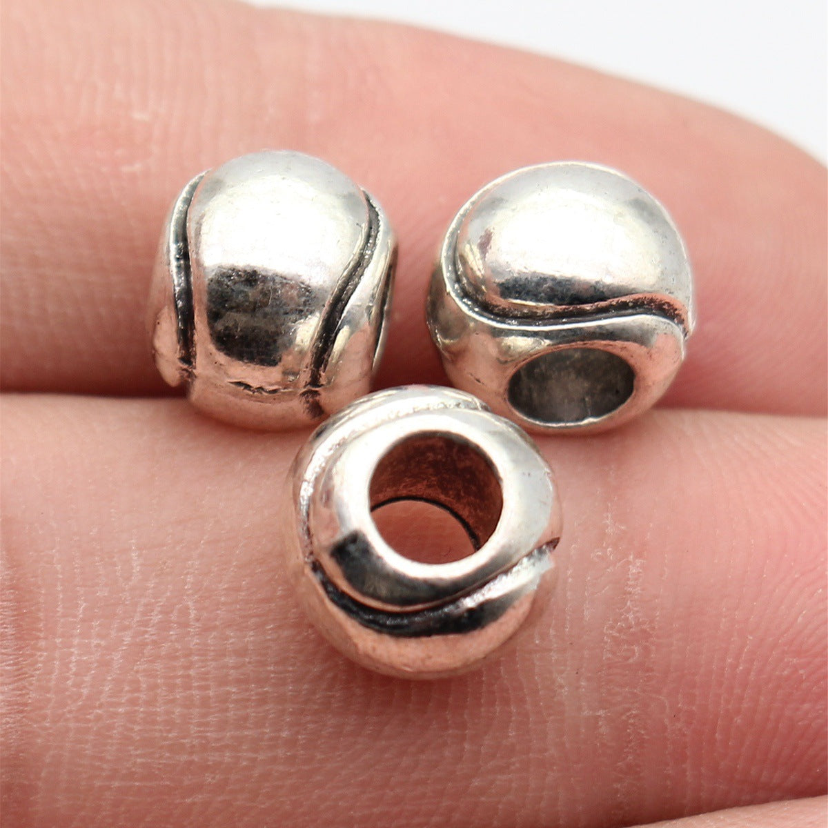 11x11x8.9mm 3g Antique Silver Zinc Alloy Tennis Texture Large Hole Spacer Beads for Bracelets