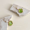Gold-Tone Green Enamel Lotus Leaf Pearl Drop Earrings view 3