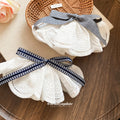 White Eyelet Lace Bow Spring Hair Clips Grey Gingham view 2