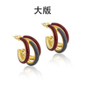 Triple Hoop Stud Earrings with Glossy Two Tone Color Accents view 9