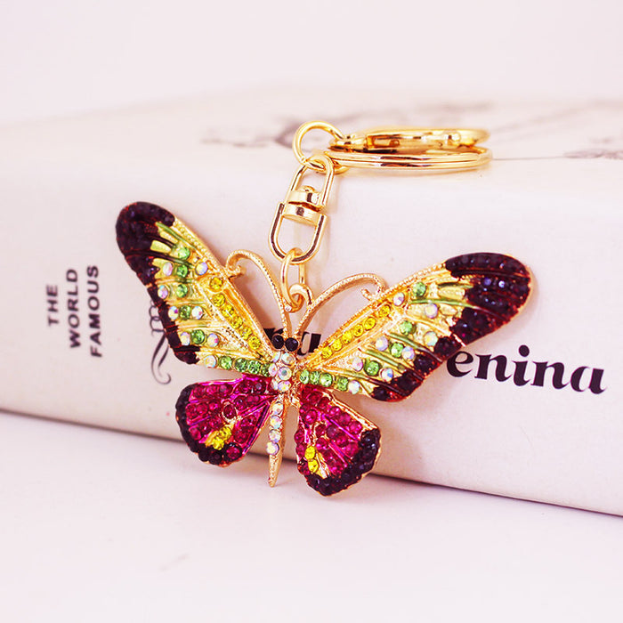 Colorful Rhinestone Butterfly Keychain Bag Charm for Car Keys and Purses