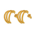 Triple Arc Hoop Stud Earrings in Polished Gold Tone view 5