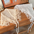 Ivory Crochet Openwork Triangle Head Scarf With Fringe view 2