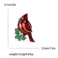 Red Enamel Cardinal Bird Holly Brooch Rhinestone Accent Pin view 5