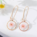 Gold Tone Clear Resin Pressed Flower Long Wire Earrings view 11