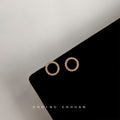 Gold Mini Crystal Paved Open Circle Halo Stud Earrings view 1