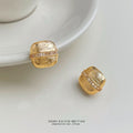 Gold-Tone Textured Square Stud Earrings Baguette Band view 4