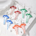 Silver Tone Mushroom Legs Printed Acrylic Hook Earrings view 1