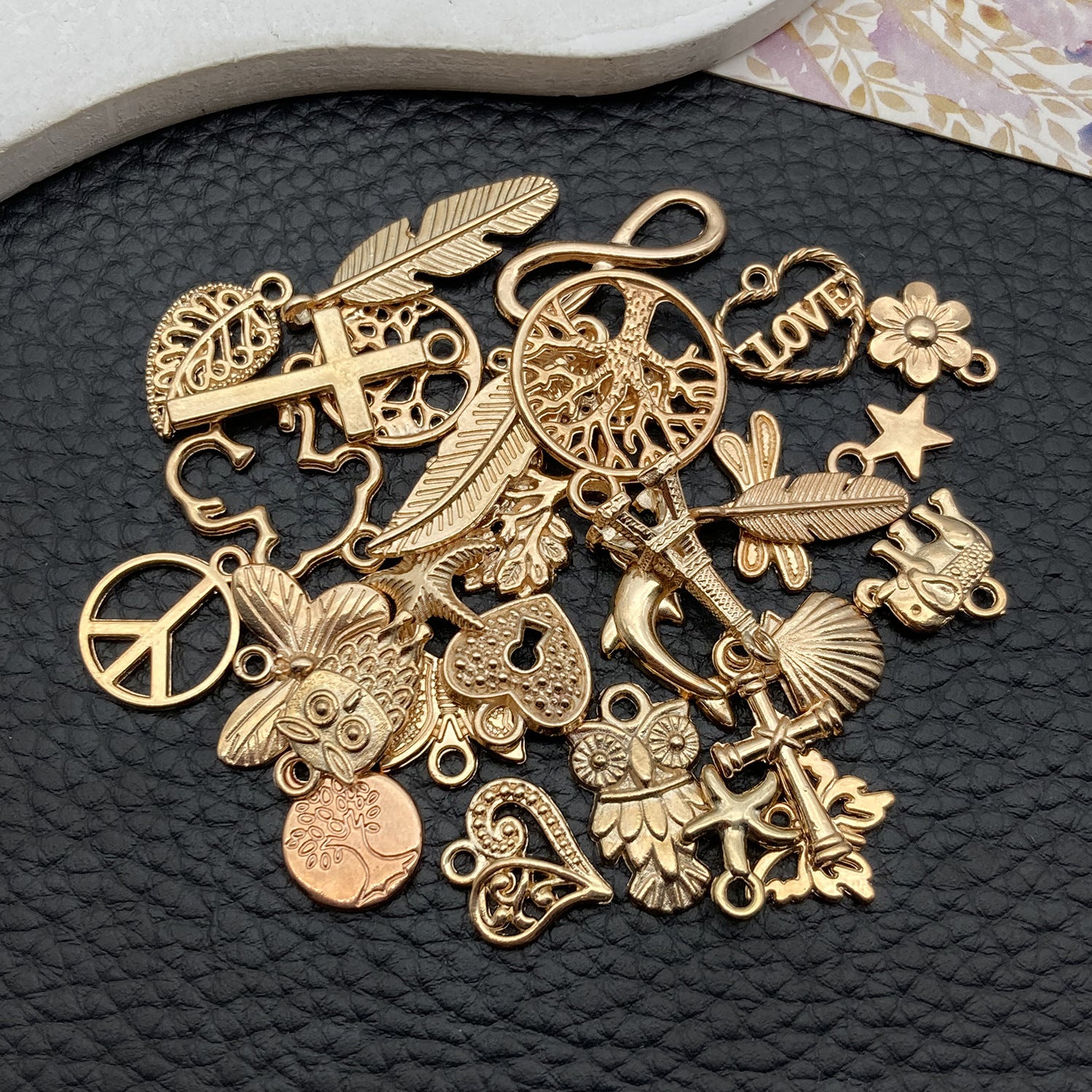 KC Gold Iron Wing Heart Star Cross Charm Pendants for DIY Necklace Bracelet Jewelry