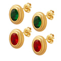 Oval Bezel Red Green Zircon Stud Earrings Gold Steel view 5