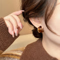 Amber Brown Resin Hoop Earrings With Gold Tone Bars view 4