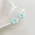 Mint Blue Enamel Flower Stud Earrings Pink Center Stone view 6