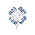 Four-Leaf Crystal And White Petal Brooch In Two Tones view 2