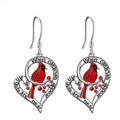 Silver Tone Red Cardinal Heart Enamel Drop Earrings view 5