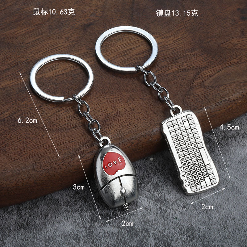 Mouse and Keyboard Zinc Alloy Couple Keychain Gift Pendant