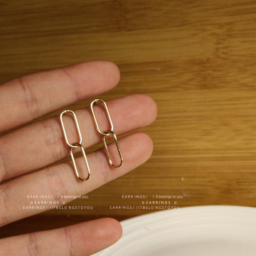 Gold-Tone Double Oval Link Paperclip Drop Earrings