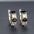 Gold Tone Black Clear Oval CZ Huggie Hoop Earrings view 3