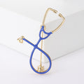 Slender Stethoscope Brooch In Metal With Colored Tubing And A Small Gold-Tone Chestpiece view 8