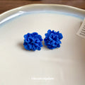 Layered Blue Flower Resin Stud Earrings with Petal Texture view 2