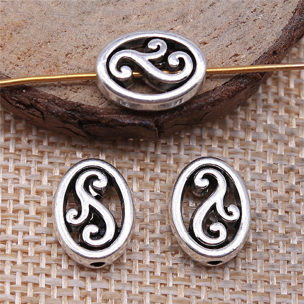 13x9.6x3.6mm 1.4g Antique Silver Zinc Alloy Carved Oval Loose Metal Beads with Small Hole for Jewelry Making