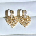 Gold Tone Heart Stone Hoop Drop Earrings with Clear Stone Accents view 2