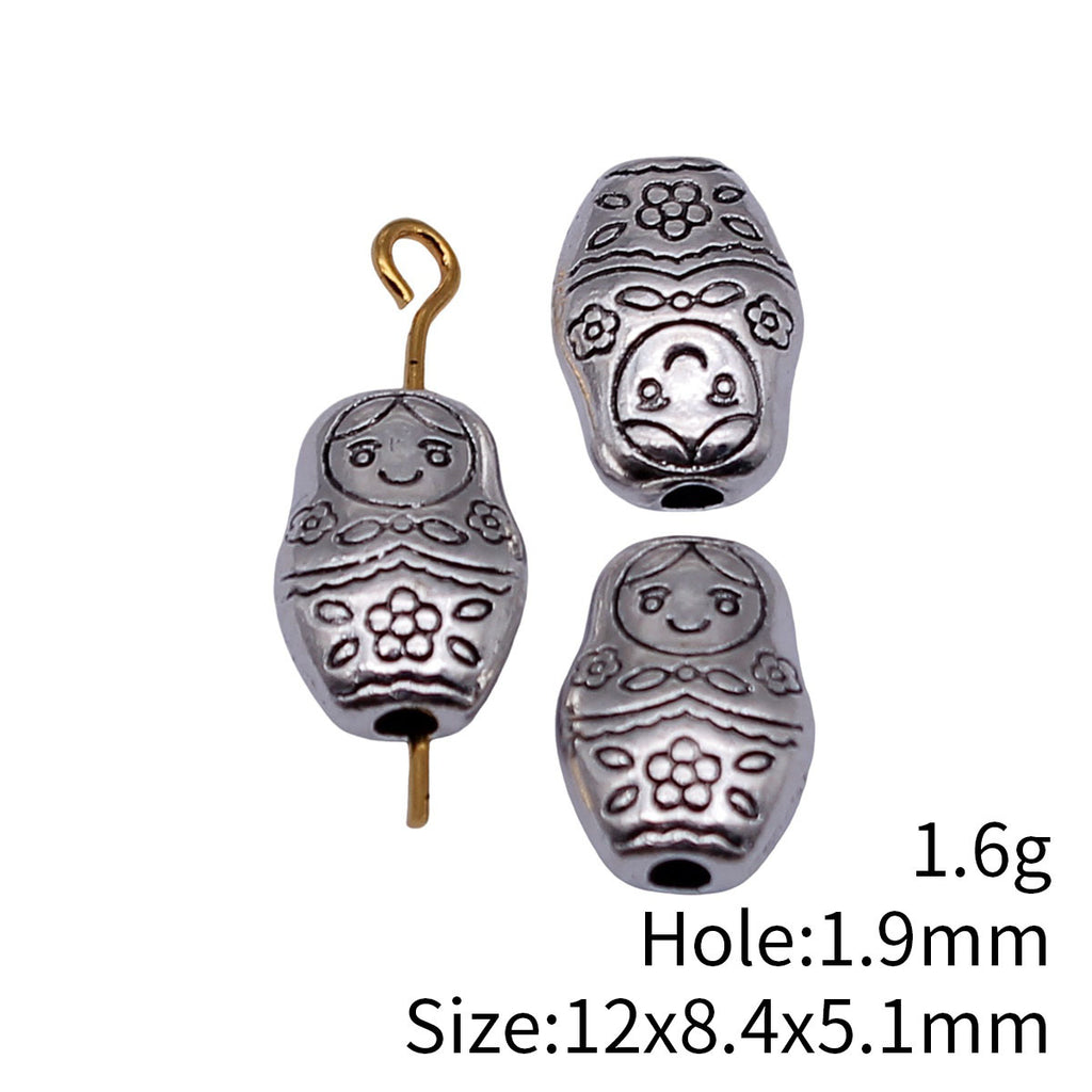 12x8.4x5.1mm 1.6g Antique Silver Zinc Alloy Russian Doll Loose Metal Double Sided Beads for Bracelet Necklace DIY Jewelr