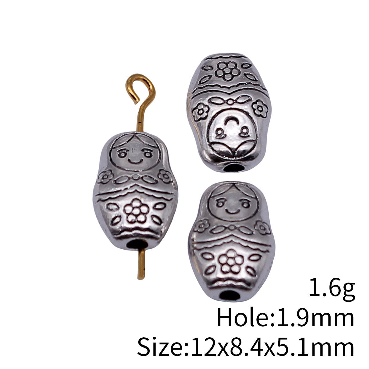 12x8.4x5.1mm 1.6g Antique Silver Zinc Alloy Russian Doll Loose Metal Double Sided Beads for Bracelet Necklace DIY Jewelr