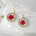Gold Round Frame Pressed Flower Resin Drop Earrings view 3