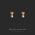 Matte Gold-Tone Heart Stud Earrings White Pearl Drops view 4