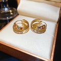 Rainbow Crystal Huggie Earrings with Layered Gold Tone Hoops view 6