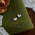 Silver Tone Twin Clear Square Stone Pointed Mini Stud Earrings view 3